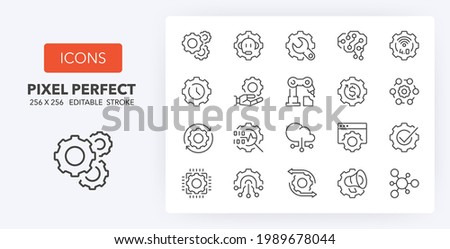Process automation conceps. Thin line icon set. Outline symbol collection. Editable vector stroke. 256x256 Pixel Perfect scalable to 128px, 64px... Royalty-Free Stock Photo #1989678044