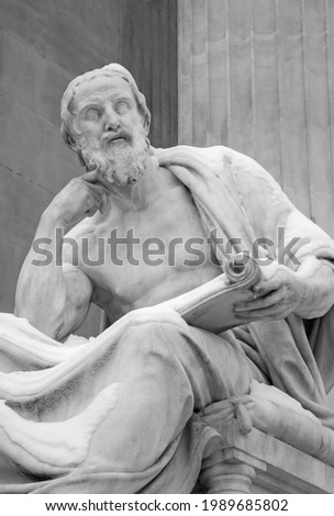 Vienna - The philosopher statue in front of the Parliament building in winter - Herodotus