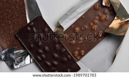 Chocolate bars close-up. Different types of chocolate.
