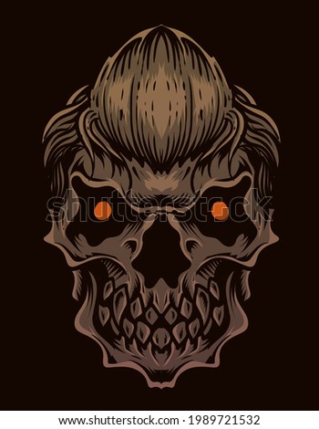 illustration scary skull head on black background