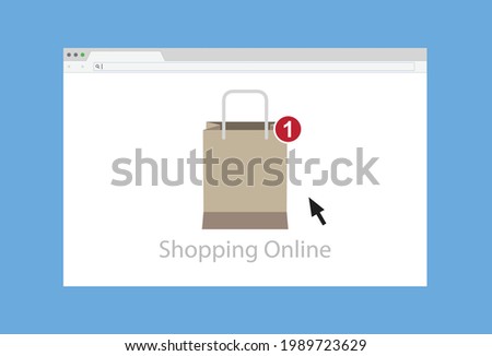 Shopping bags and online ordering, Vector illustration in flat style