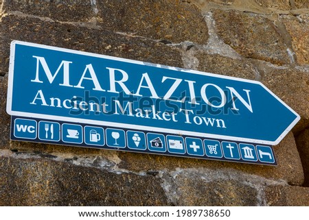 A sign at the ancient market town of Marazion in Cornwall, UK.  