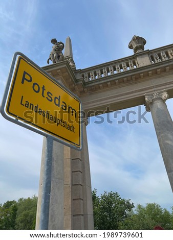 Potsdam city sign at the Glienicke bridge. Translation -Potsdam, the capital of the federal state