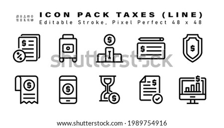Icon Set of Taxes Vector Line Icons. Contains such Icons as Money Secure,  Bill, Online Shop, Time Is Money etc. Editable Stroke. 48x48 Pixel Perfect