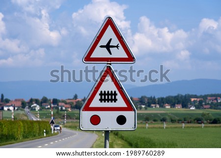 Traffic sign watch out for air traffic. Photo taken June 11th, 2021, Payerne, Switzerland.