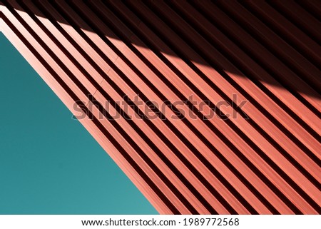 line of wood in detail building and green blue sky abstract architecture background Royalty-Free Stock Photo #1989772568
