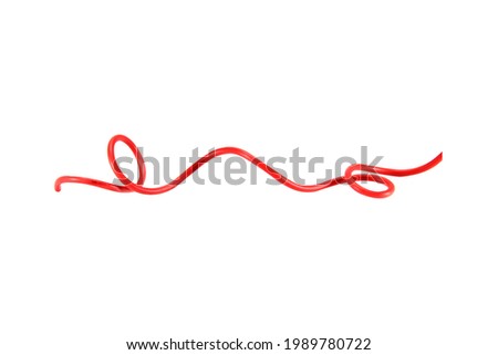 shape or force red wire cable of usb and adapter into a curve or angle isolated on white background.Electronic Connector.Selection focus.