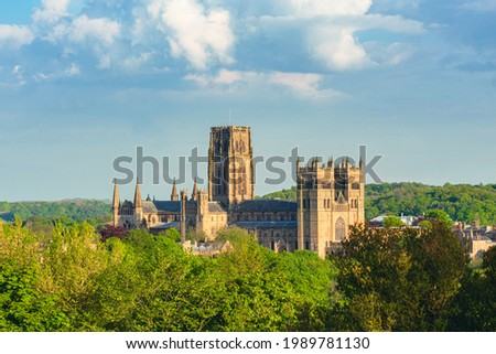 Durham Cathedral taken from Wharton Park, surrounded by lush greens of late spring. Royalty-Free Stock Photo #1989781130
