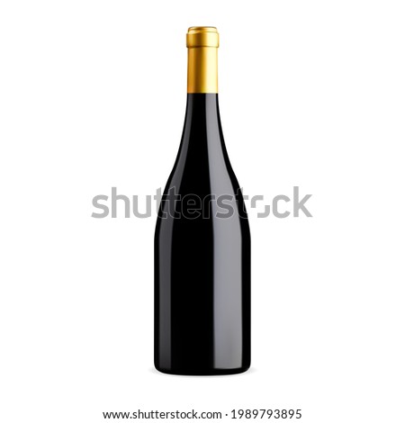 Wine bottle mockup. Red wine real illustration blank. merlot, burgundy, cabernet vintage vino drink. Dark glass bottle, elegant illustration Royalty-Free Stock Photo #1989793895