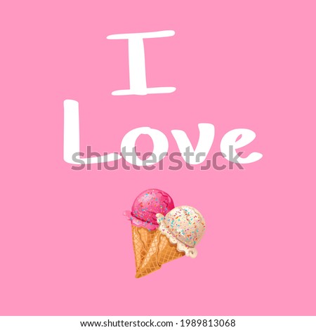 "I love icecream", on pink background 