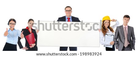 Happy smiling business team. Isolated on white background