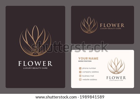 linear flower logo design with business card template.