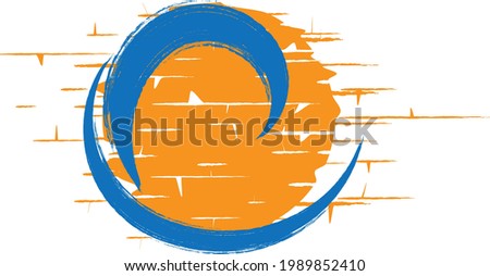 Ocean, sun and blue abstract waves . Sunset logo element. Surfing icon . Brush stroke . Vector illustration. 