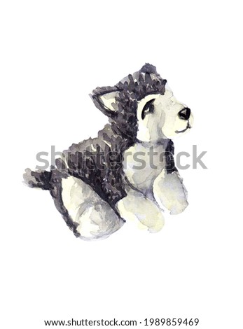 Illustration of the gray dog toy in watercolor