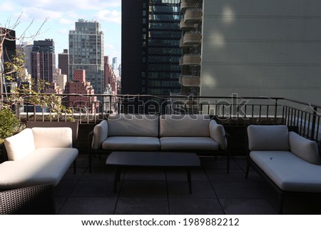 These are photos of a rooftop in Manhattan. 
