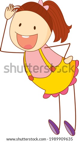 Cute girl cartoon character in doodle style isolated illustration