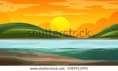 Blank nature landscape at sunset time scene with mountain background illustration