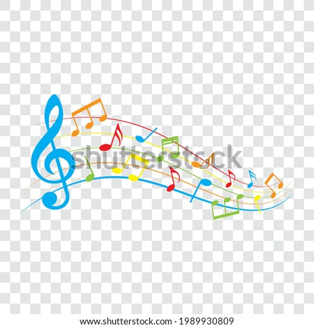 Colorful music notes, isolated vector illustration.