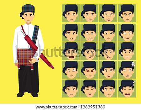 Manga Style Kachin Langwaw Man Clothes Cartoon Character Emotion