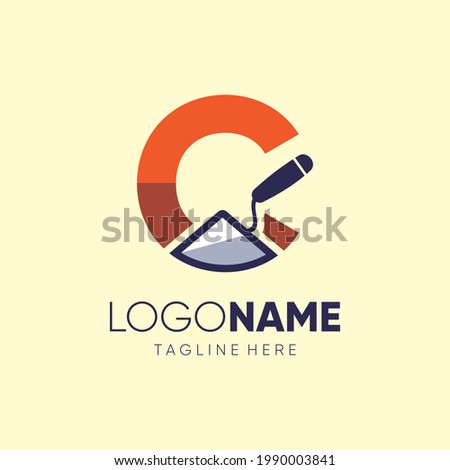 Letter C Trowel Logo Design Vector Icon Graphic Emblem Illustration Background Template