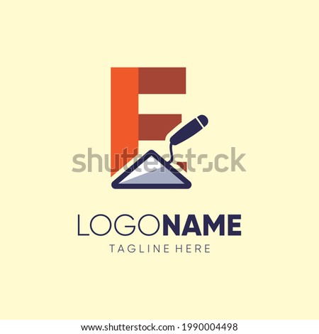 Letter E Trowel Logo Design Vector Icon Graphic Emblem Illustration Background Template