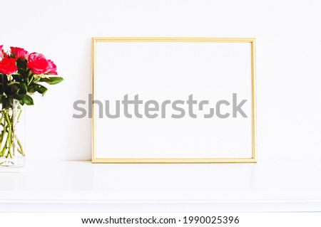 Golden frame on white furniture, luxury home decor and design for mockup, poster print and printable art, online shop showcase.