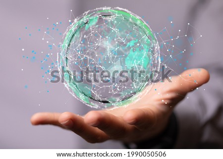 Businessman using data network with his fingers.