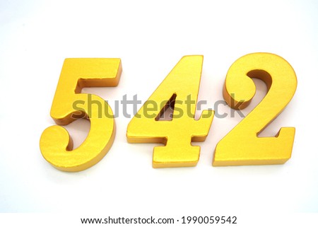Arabic numerals 542 gold on white background                               