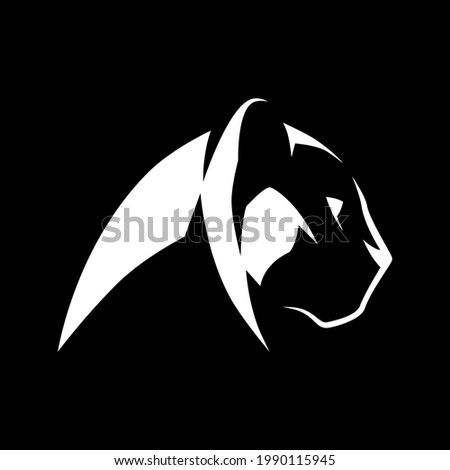 Black panther side view portrait white symbol on black backdrop. Design element