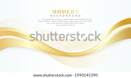 Modern abstract golden shiny wave line white background. Shiny golden moving sparkle design element. Template vector beautiful gold for cover, brochure, book, banner, advertising, poster, flyer