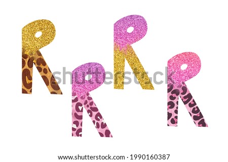 Bright creative leopard Latin alphabet. Clip art set on white background. Letter R