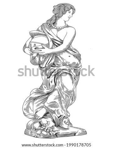 Digital drawing of Greek woman statue, vector illustration Royalty-Free Stock Photo #1990178705