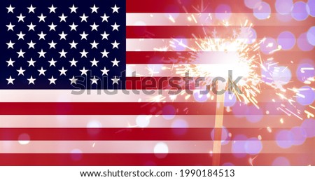independence day usa party background,banner of American flag and sparklers,fourth july celebration concept
