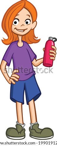 Smiling girl holding water container bottle canteen