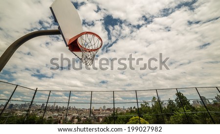 Basketball Court overlooking New York City Skyline
