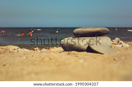 Cairn in the Kamenka beach. Russia, Sea of Azov, Krasnodar Territory, Yeysk. Background.