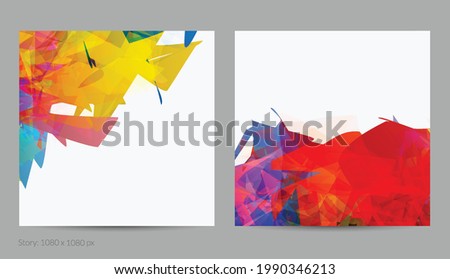 Abstract bright colorful template with polygonal random shapes on white background. Spikes of color burst create artistic border. Modern minimal geometric banner design.