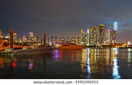 Miami city night skyline. Miami cityscape at night.