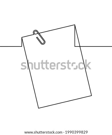 Abstract paper with paper clip as line drawing on white as background. Vector