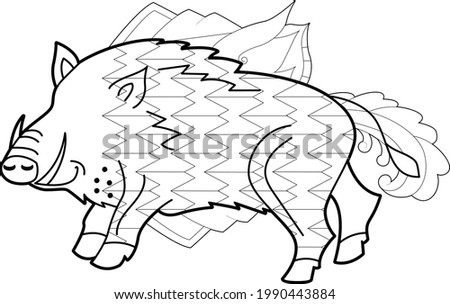 Contour linear illustration with animal for coloring book. Cute hog, anti stress picture. Line art design for adult or kids  in zentangle style and coloring page.