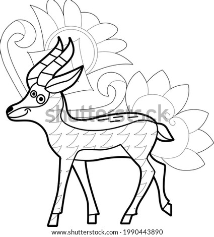 Contour linear illustration with animal for coloring book. Cute antilope, anti stress picture. Line art design for adult or kids  in zentangle style and coloring page.