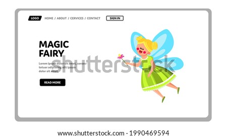 Magic Fairy Princess Flying With Flower Vector. Magic Fairy Girl Kid In Fashion Dress With Wings Fly. Charming Character Little Lady Child Fantasy Butterfly Web Flat Cartoon Illustration