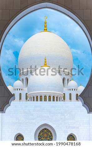 Abu Dhabi, United Arab Emirates ,the domes of the  Sheick Zayed Grand Mosque seen from the coutyard
