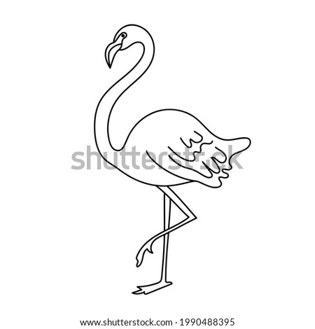 Animal doodle. Flamingo isolated on a white background. Hand drawn vector illustration. Minimal linear sketch.
