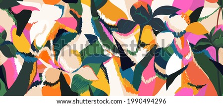 Hand drawn floral abstract print. Creative collage seamless pattern. Fashionable template for design.
