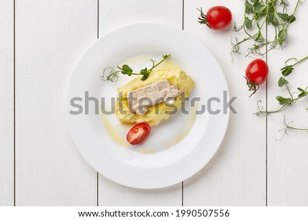 Steamed chicken patty with mashed potatoes for children