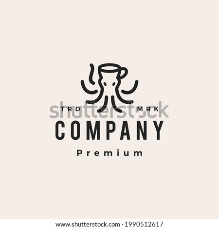 octopus kraken coffee hipster vintage logo vector icon illustration