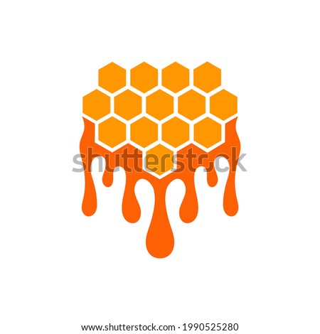 Honeycombs logo or icon isoleted on white background. Golden colorful honey flows. Flat element design. Vector illustration.