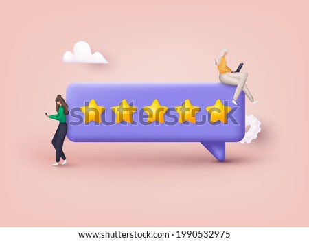 People Characters Giving Five Star Feedback. Vector customer review concepts. Reviews stars with good and bad rate and text. 3D Web Vector Illustrations. Royalty-Free Stock Photo #1990532975
