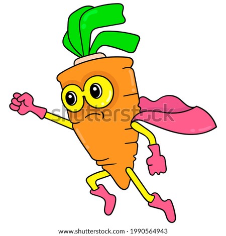 Carrot vegetable superhero is nutritious and vitamin, vector illustration art. doodle icon image kawaii.